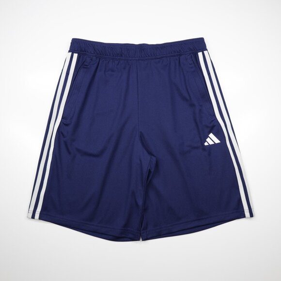 Adidas Men's Train Essentials Pique 3 Stripes Zip Pocket Shorts Blue Size M - Picture 1 of 11